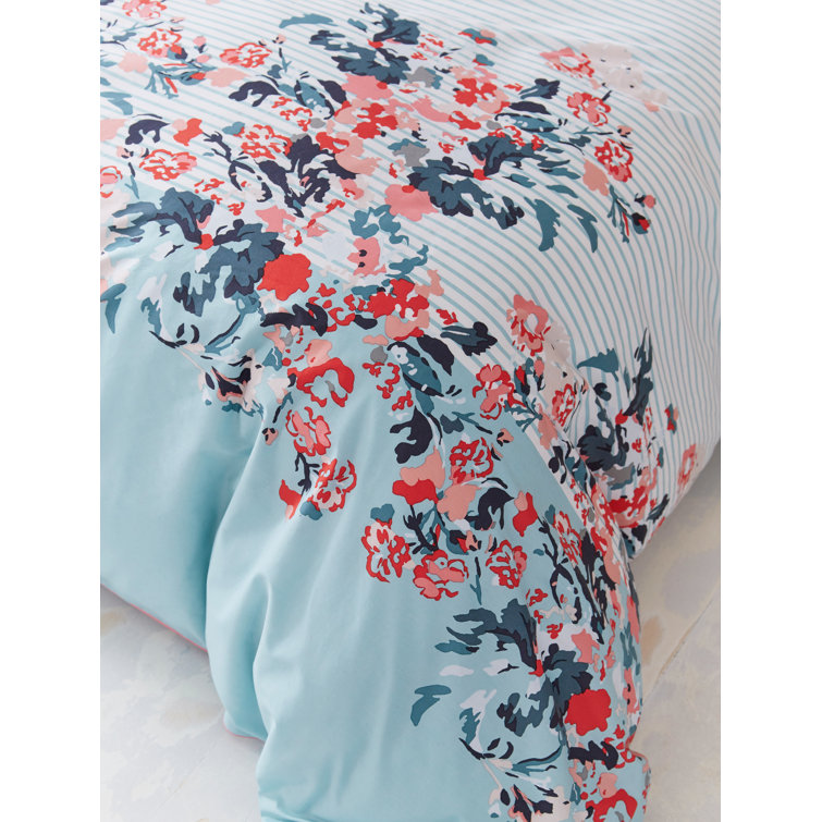 JOULES Falmouth Floral White/Blue Percale 180 TC Reversible Duvet Cover